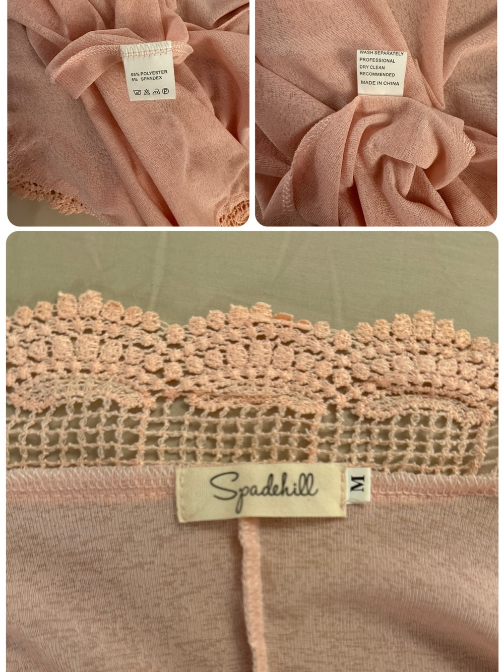 Spadehill Blush Pink Crochet Lace Trim Bell Sleeve Kimono Cardigan M - Picture 14 of 17